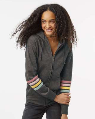 Women's Striped Sleeves Full-Zip Hooded Sweatshirt